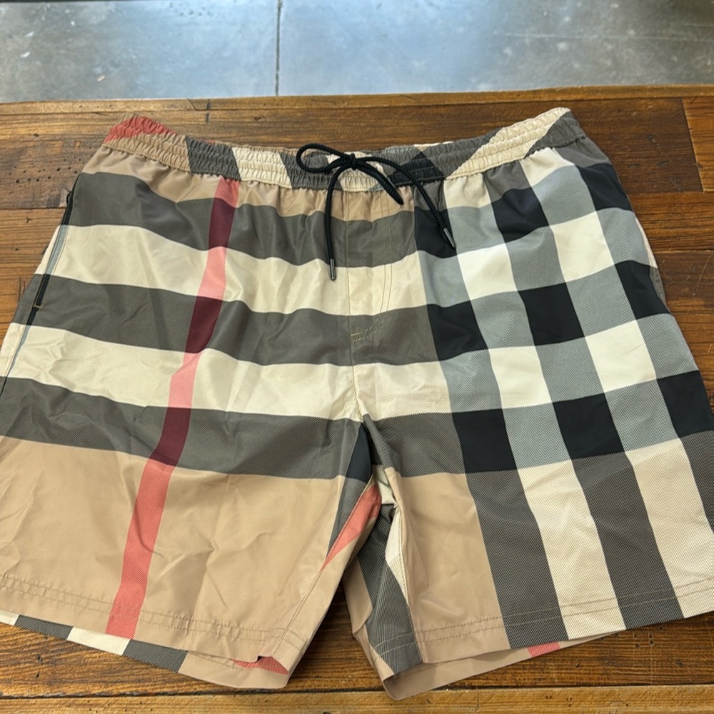 Men’s Burberry Aguilera Check Swim Trunks - XL